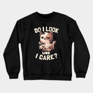 Do I Look Like I Care - Lazy Cute Coffee Cat Gift Crewneck Sweatshirt